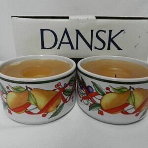 Dansk "Holiday Harvest" Ramekin Candles ceramic set 2 pair Christmas Holidays
